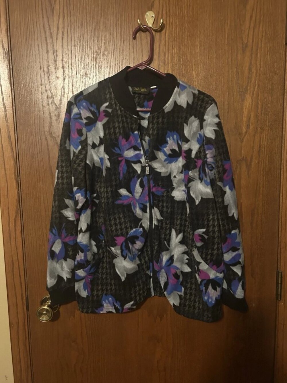 BOB MACKIE WEARABLE ART Womens L / LARGE Full Zip Floral Soft Fleece Jacket